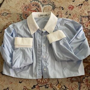 Grey lab button dress shirt cropped